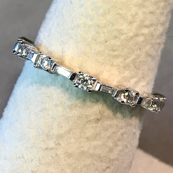 Jewelry - 2mm Sterling Silver CZ Wedding/Stack Ring, 6 1/2